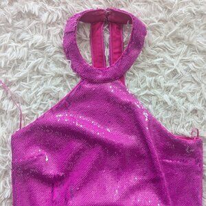 Jay Godfrey Sequin Halter Crop Top — Fuchsia (2) | Excellent